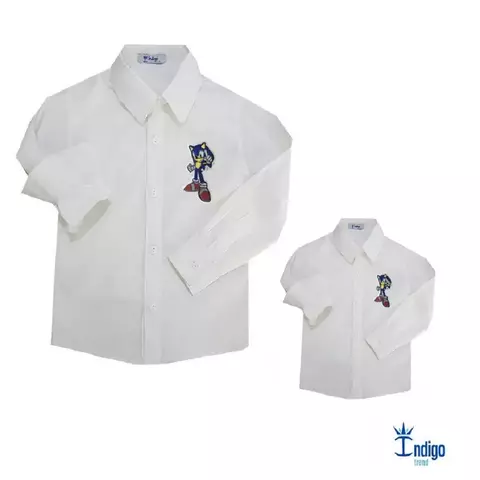 Kit Pai e Filho Camisa Social ou Body Branca Sonic Índigo Trend