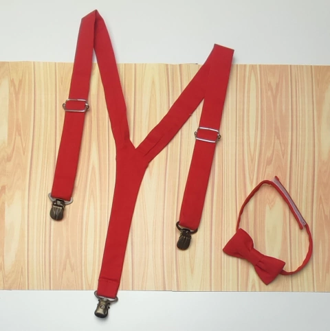 Kit Gravata Borboleta e Suspensório Vermelho Adulto Infantil Bebê Índigo Trend