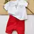 Conjunto Bata ou Body Branca Xadrez Veneza Burb e Bermuda Saruel Vermelha Índigo Trend