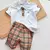 Conjunto Camisa Polo ou Body Branca Burb e Bermuda Esporte Fino Xadrez Veneza Burb Índigo Trend