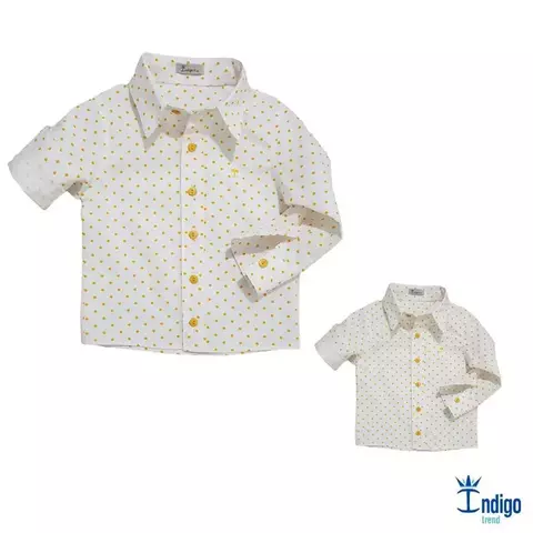 Kit Pai e Filho Camisa Social ou Body Branca Barcelona Amarelo Índigo Trend