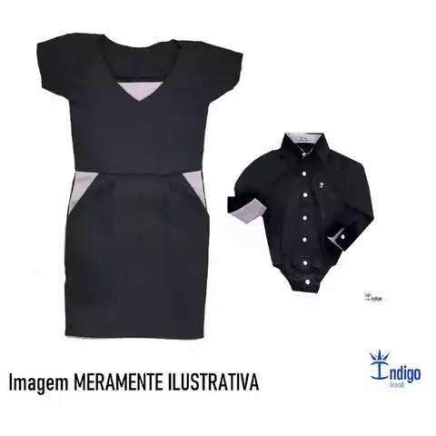 Kit Mãe e Filho Vestido Crystal e Camisa Social ou Body Preto Colômbia Mundo Bita Rosa Índigo Trend