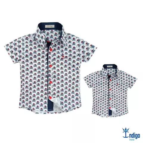 Kit Pai e Filho Camisa Social ou Body Cancún Marinheiro Pirata Índigo Trend