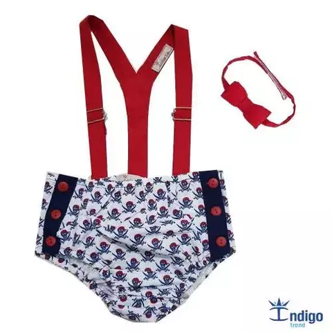 Kit Tapa Fraldas Smash The Cake Cancún Gravata Borboleta e Suspensório Vermelho Índigo Trend