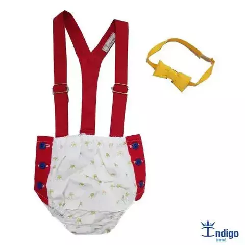 Kit Tapa Fraldas Smash The Cake Inglaterra Dourado Gravata Borboleta Amarelo Gema e Suspensório Vermelho Índigo Trend