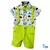Conjunto Camisa Social ou Body Dinossauro Dino Baby Bermuda Esporte Fino Gravata Borboleta e Suspensório Verde Limão Índigo Trend