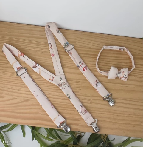 Kit Gravata Borboleta e Suspensório Natal Bosque dos Sonhos Índigo Trend