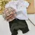 Conjunto Bata ou Body Branca Burb Bermuda Saruel Verde Musgo e Chapéu Australiano Xadrez Veneza Burb Índigo Trend