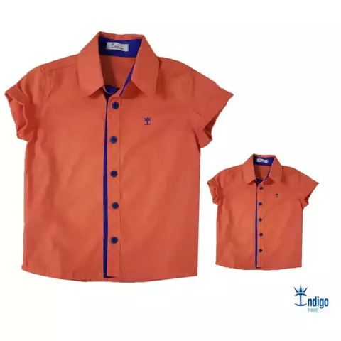 Kit Pai e Filho Camisa Social ou Body Laranja Índia Índigo Trend