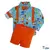 Conjunto Camisa Social ou Body Laranja Tailândia Fundo do Mar Bermuda Casual Gravata Borboleta e Suspensório Laranja Índigo Trend