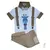 Conjunto Camiseta ou Body T-Shirt 2 em 1 Summer Branca Girafa Savaninha Bermuda Casual Caramelo Gravata Borboleta Bege e Suspensório Grécia Savaninha Índigo Trend