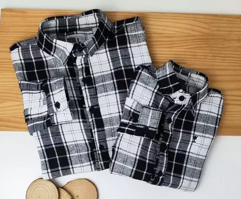 Kit Pai e Filho Camisa Social ou Body Preto Xadrez Suriname Flanelado Índigo Trend