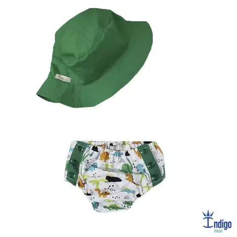 Kit Tapa Fraldas Smash The Cake Dinossauro Dino Baby e Chapéu Australiano Verde Bandeira Índigo Trend