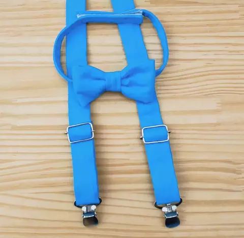 Kit Gravata Borboleta e Suspensório Azul Turquesa Índigo Trend