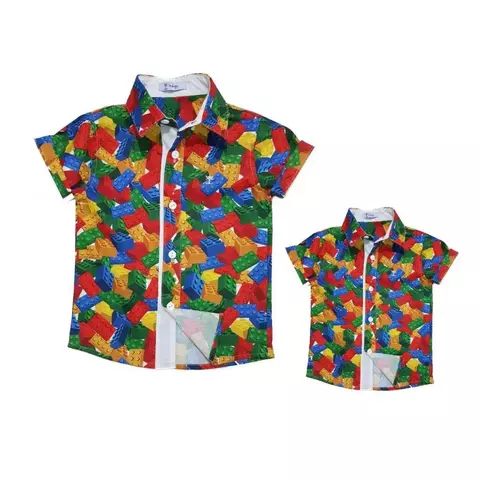 Kit Pai e Filho Camisa Social ou Body Legos Brinquedos Índigo Trend