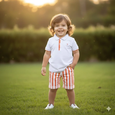 Conjunto Camisa Polo ou Body Branca e Bermuda Listras Laranja Ninho Coelho Cenoura Páscoa Índigo Trend - comprar online