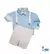 Conjunto Camisa Social ou Body Azul Bebê Finlândia Lisa Bermuda Esporte Fino Gravata Borboleta e Suspensório Branco Índigo Trend