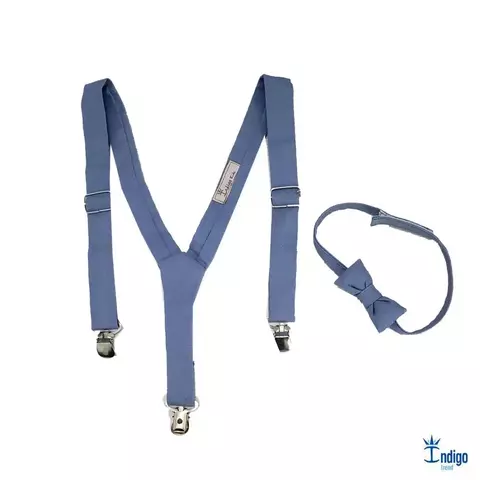 Kit Gravata Borboleta e Suspensório Denim Claro Índigo Trend