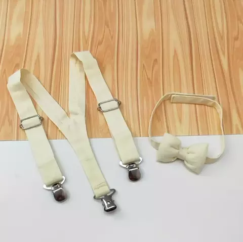 Kit Gravata Borboleta e Suspensório Amarelo Claro Bahamas Adulto Infantil Bebê Índigo Trend