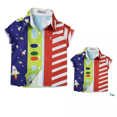 Kit Pai e Filho Camisa Social ou Body Brinquedos Índigo Trend