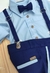 Conjunto Camisa Social ou Body Azul Bebê Inácio com Bolso Calça Martin Esporte Fino Gravata Borboleta e Suspensório Azul Marinho Índigo Trend na internet