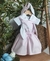 Conjunto Bata ou Body Branco e Rosa Bordado Vestido e Orelha Rosa Ninho Coelho Páscoa Índigo Trend na internet