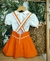 Conjunto Bata ou Body Princesa Com Manga Bufante Branco e Laranja e Salopete Laranja Ninho Coelho Páscoa Índigo Trend na internet