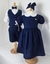 Kit Irmãos Camisa Social ou Body Branca Amsterdã Bermuda Social Colete e Gravata Borboleta Azul Marinho Linho Vestido Princesa Com Manga Bufante Nome Personalizado Bordado e Laço Azul Marinho Índigo Trend na internet