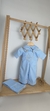 Conjunto Bata ou Body Gola Azul Bebê Cambraia Bordado Letra Inicial e Jardineira Macacão Charles Azul Bebê e Toalha Azul Bebê Batizado João Batista Bordado Índigo Trend - comprar online
