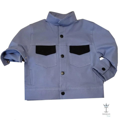 Jaqueta Denim Claro Detalhe Preto Infantil Bebê Índigo Trend