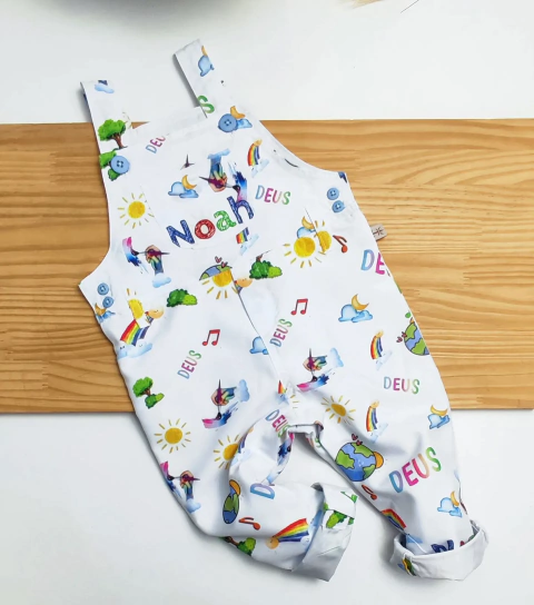 Jardineira Personalizada Nome da Criança Pintor do Mundo Oxfordine Importado Estampado Infantil Bebê Índigo Trend