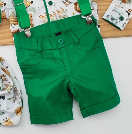 Bermuda Verde Bandeira Casual Botão Verde Adulto Infantil Bebê Índigo Trend