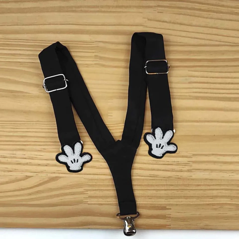 Suspensório Preto Mãozinhas Mouse Adulto Infantil Bebê Índigo Trend