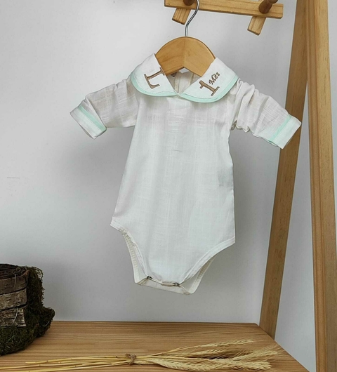 Bata ou Body Charles OffWhite Cambraia Bordado Safári Adulto Infantil Bebê Índigo Trend