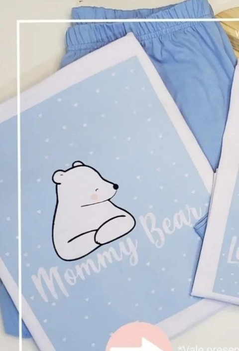 Conjunto Mãe Pijama Avulso Azul Bebê Mommy Bear Adulto Mãe Índigo Trend