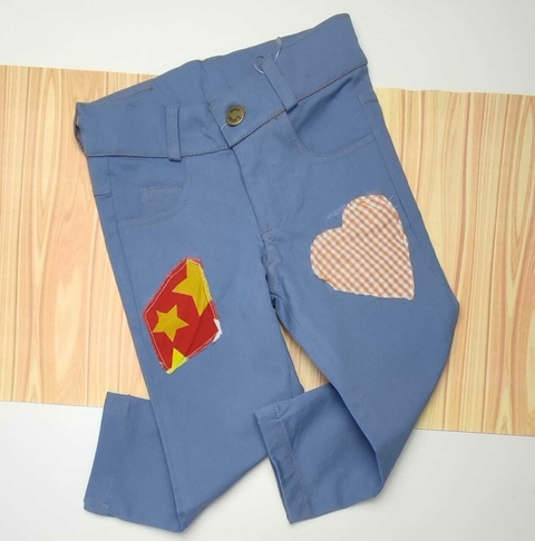 Calça Azul Denim Claro Casual Festa Junina Laranja Xadrez Veneza Adulto Infantil Bebê Índigo Trend - comprar online