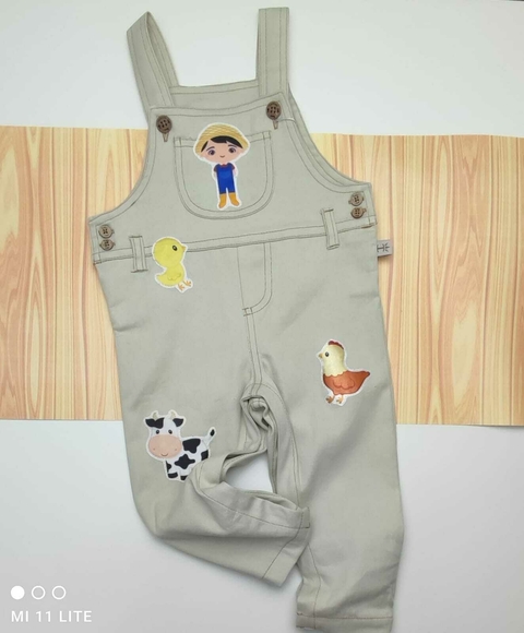 Jardineira Bege Fazendinha Esporte Fino Infantil Bebê Índigo Trend