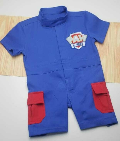 Macacão Azul Royal Patrulha Canina Bordado Patch Infantil Bebê Índigo Trend