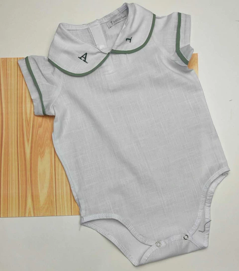 Bata ou Body Gola Cambraia Branco Bordado Personalizado Com Iniciais Infantil Bebê Índigo Trend - comprar online