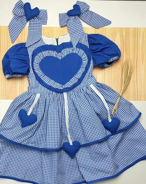 Vestido e 2 Laços Azul Xadrez Maria Festa Junina São João Londres Índigo Trend - comprar online