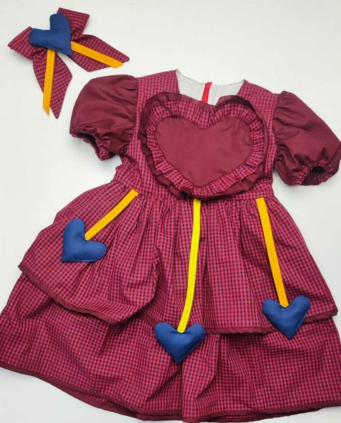 Vestido e Laço Vinho Marsala Xadrez Maria Festa Junina São João Veneza Índigo Trend - comprar online