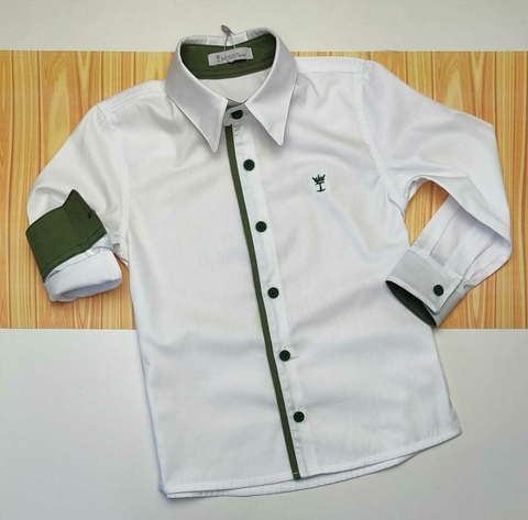 Camisa Social ou Body Branca Bangalore Verde Musgo Adulto Infantil Bebê Índigo Trend - comprar online