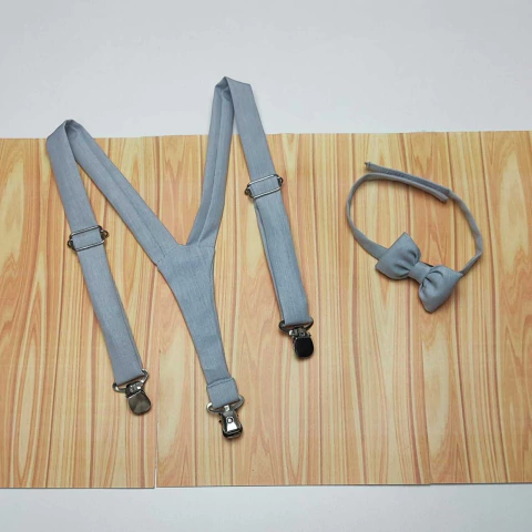 Kit Gravata Borboleta e Suspensório Cinza Claro Aço Escovado Europa Índigo Trend - comprar online