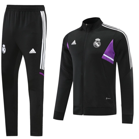 Conjunto de Treino Inverno Real Madrid 22/23 - Jaqueta e Calça - Torcedor Masculino - Adidas - Preto com detalhe em Roxo