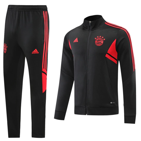 Conjunto de Treino Bayern de Munique 22/23 - Jaqueta e Calça - Torcedor Masculino - Preto com detalhes em Vermelhos