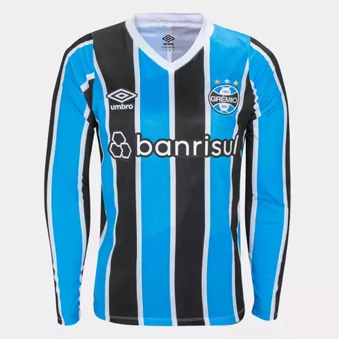 Camisa Grêmio Casa 2024/25 Manga Longa - Versão Torcedor Masculino - Umbro - Azul, Branca e Preta - comprar online