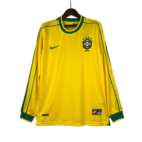 Camisa Brasil Home Copa do Mundo 1998 Manga Longa - Versão Retrô Masculino - Nike - Amarela