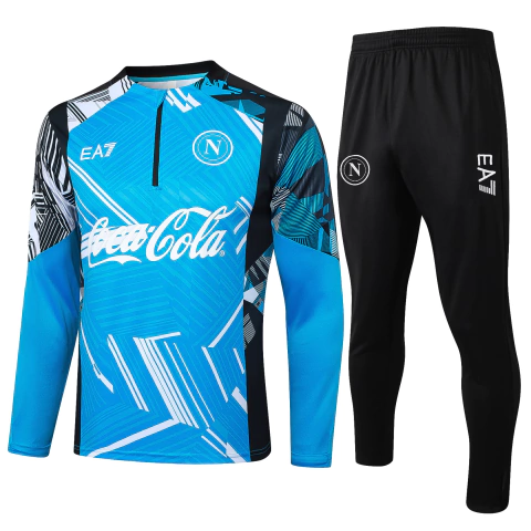 Conjunto de Treino Pré Jogo Napoli 24/25 - Torcedor Masculino - EA7 - Jaqueta Azul com Calça Preta