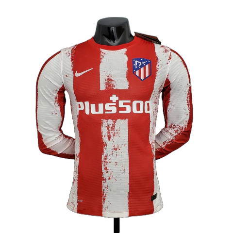 Camisa Atlético de Madrid Home 2021/2022 Manga Longa - Versão Jogador Masculino - Nike - Vermelha e Branca