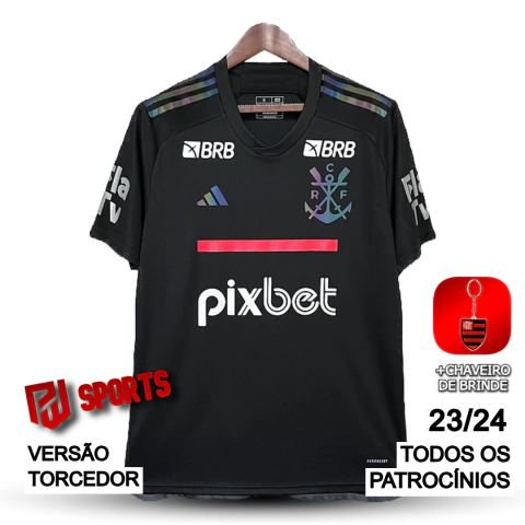 Camisa Flamengo Terceira Alt 23/24 Todos os Patrocínios - Versão Torcedor Masculino - Adidas - Preta